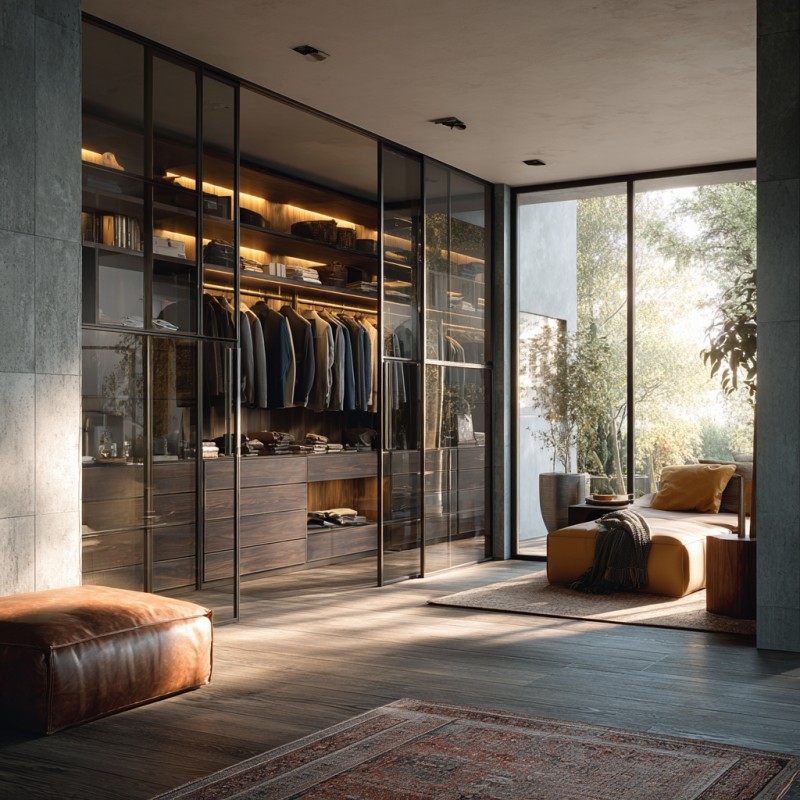 Large Walk-in Wardrobe with Double Glass Sliding Doors